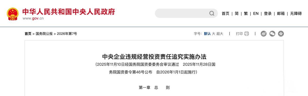 中央企业违规经营投资责任追究实施办法
